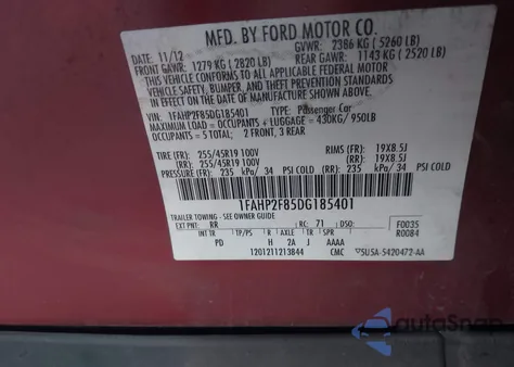 2013 Ford Taurus Limited from USA, damaged, VIN 1FAHP2F85DG185401